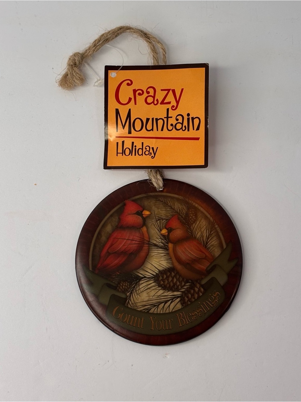 Crazy Mountain by Angela Anderson Cardinals “Count Your Blessings” Ornament 4"